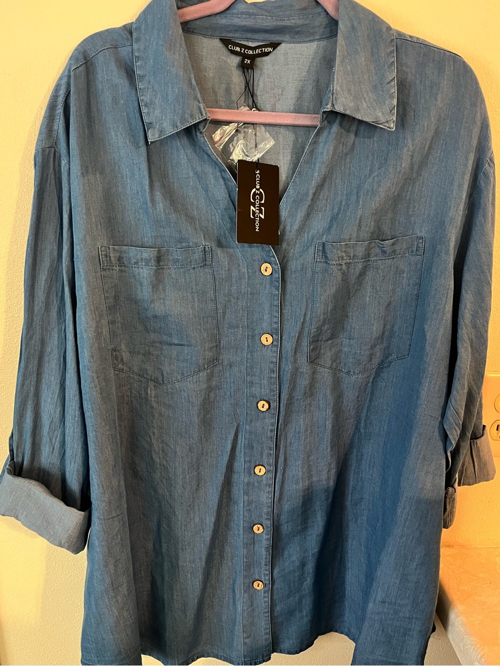 Club Z Collection NWT Plus Size 2X Chambray Button Down